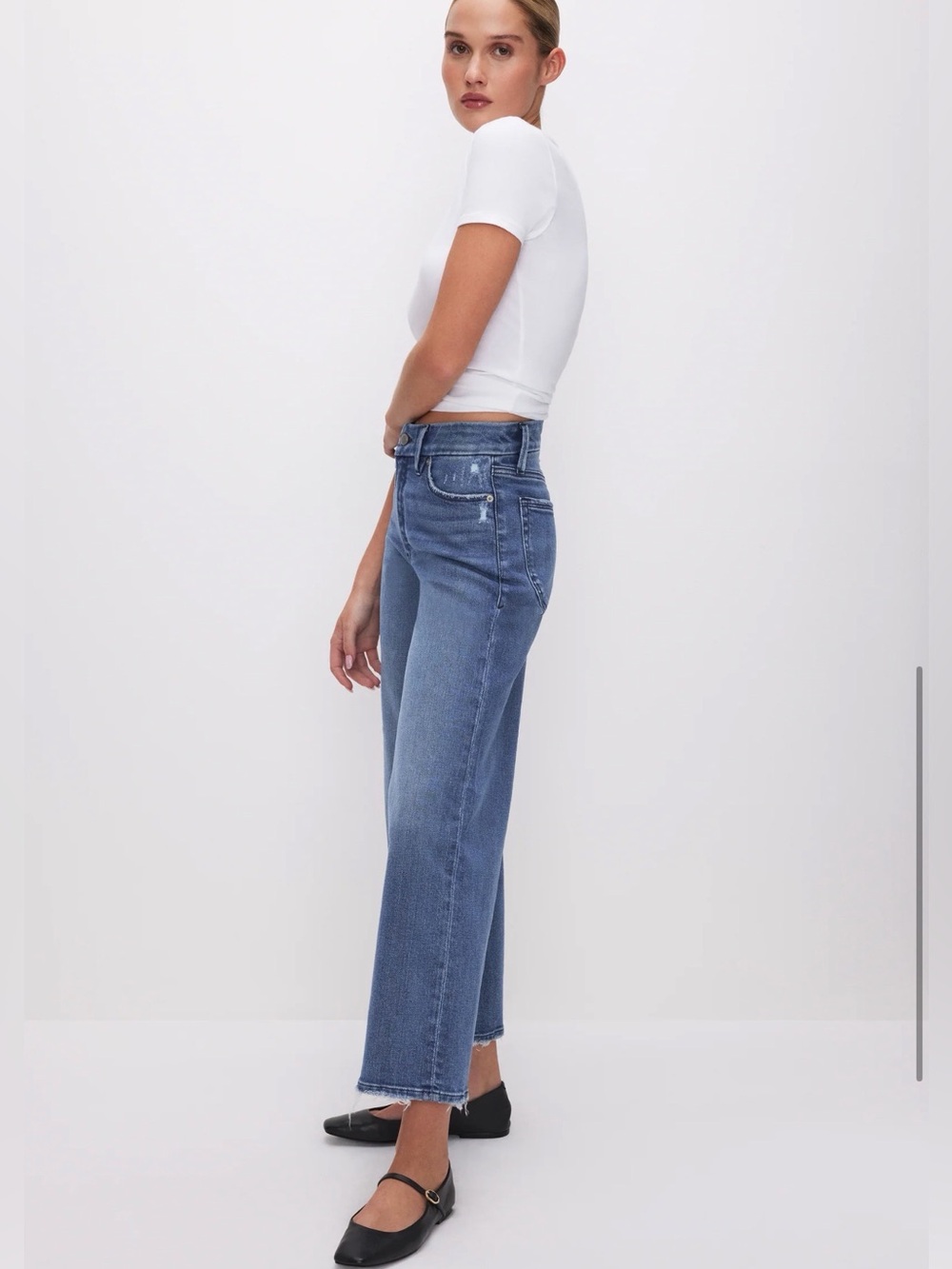 110- Good American Good Waist Cropped Wide Leg Palazzo Jeans Size 29 - Picture 3 of 4